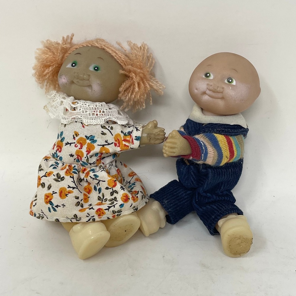 Vintage Cabbage Patch Kids PVC Mini Figures Boy Girl Overalls Floral Dress 4"